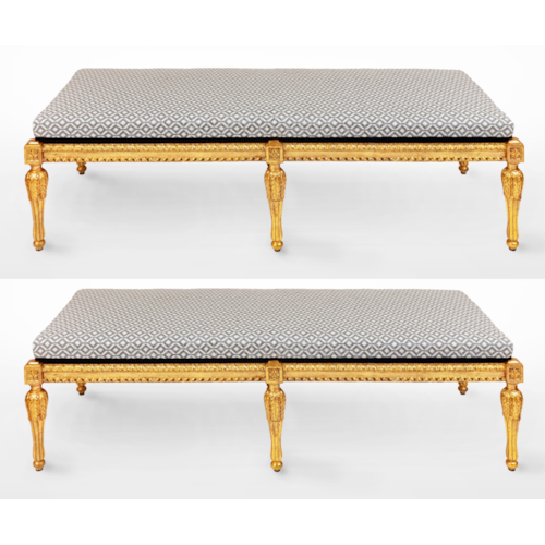 A fine pair of Italian neoclassical carved giltwood banquettes.